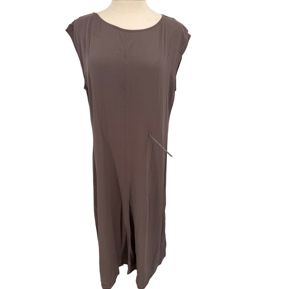 Eileen Fisher Silk Georgette Crepe Sleeveless Midi Dress Espresso Brown Medium - Picture 10 of 10